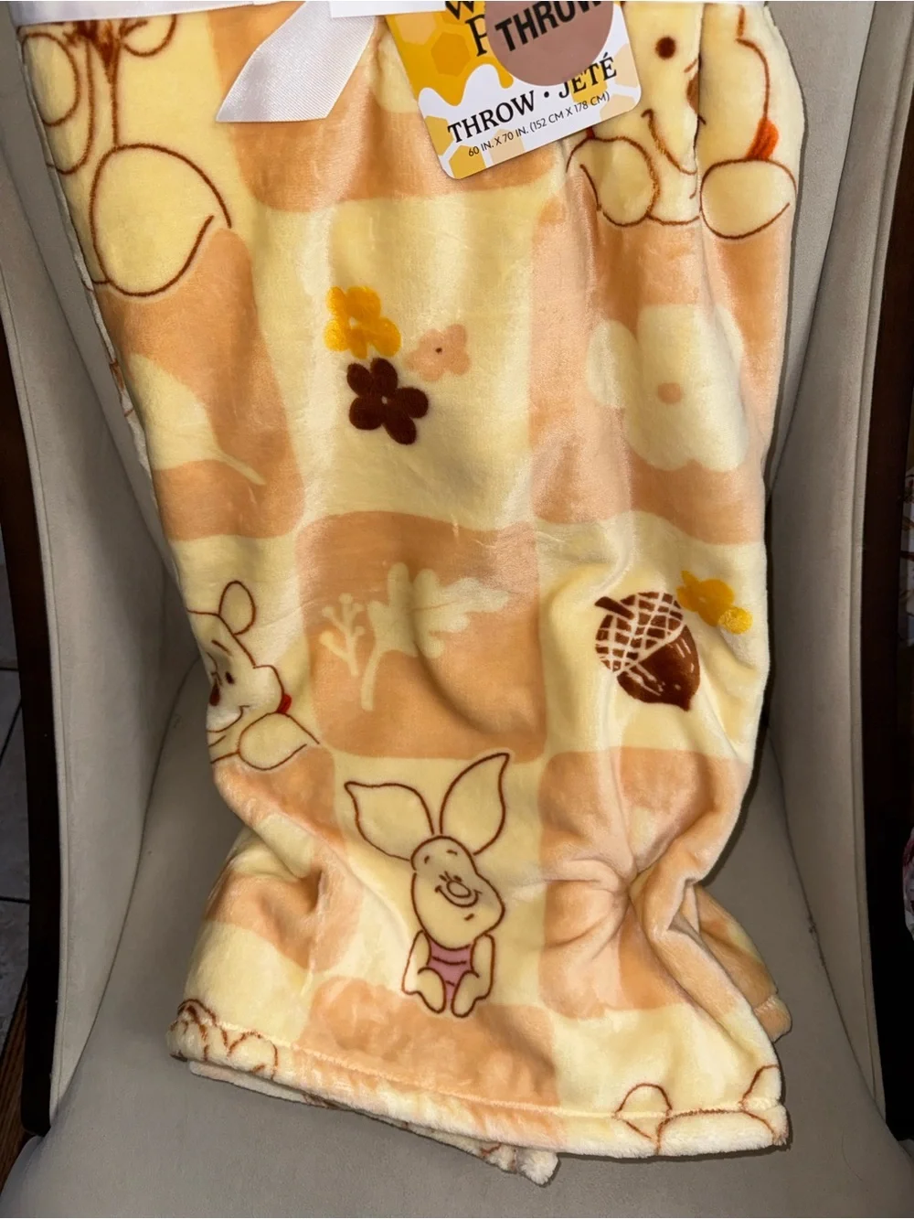 Winnie the Pooh Plush Yellow & Peach  Throw Blanket